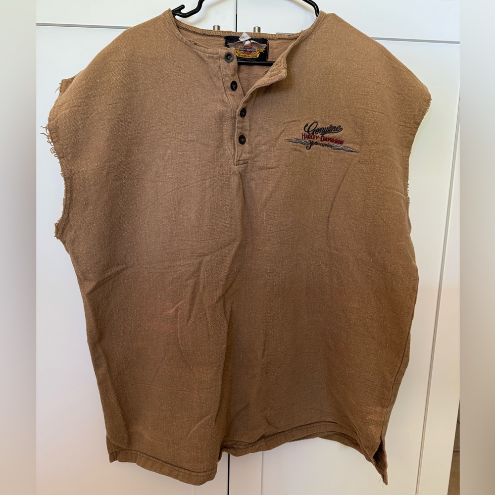Vintage Harley-Davidson Men's Tan Sleeveless Top